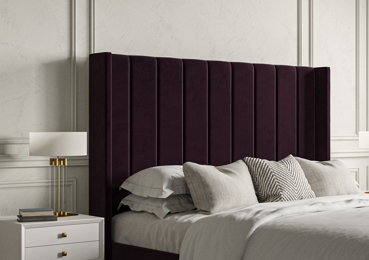 Opulence Med vingar Grand Hugo Aubergine Klädd Sängstomme med ottomane