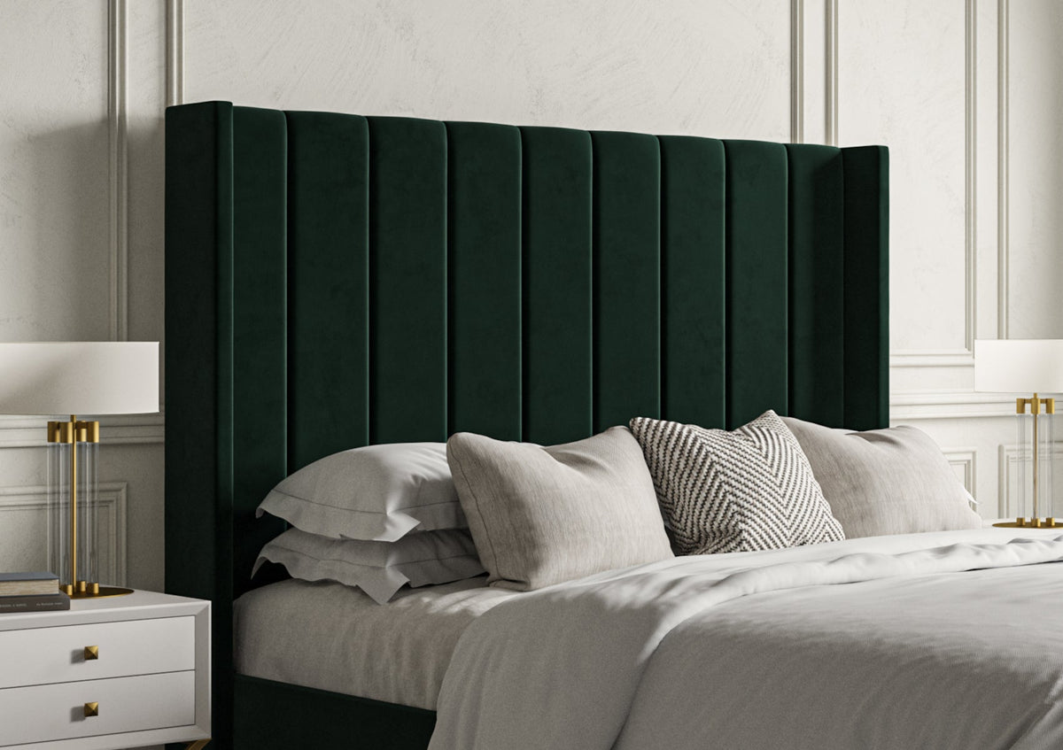 Opulence Med vingar Grand Hugo Bottle Green Klädd Sängstomme med ottomane