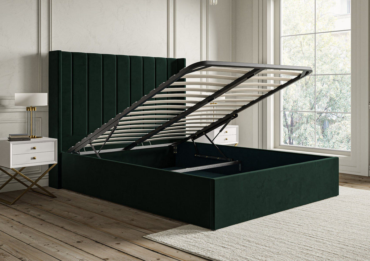 Opulence Med vingar Grand Hugo Bottle Green Klädd Sängstomme med ottomane