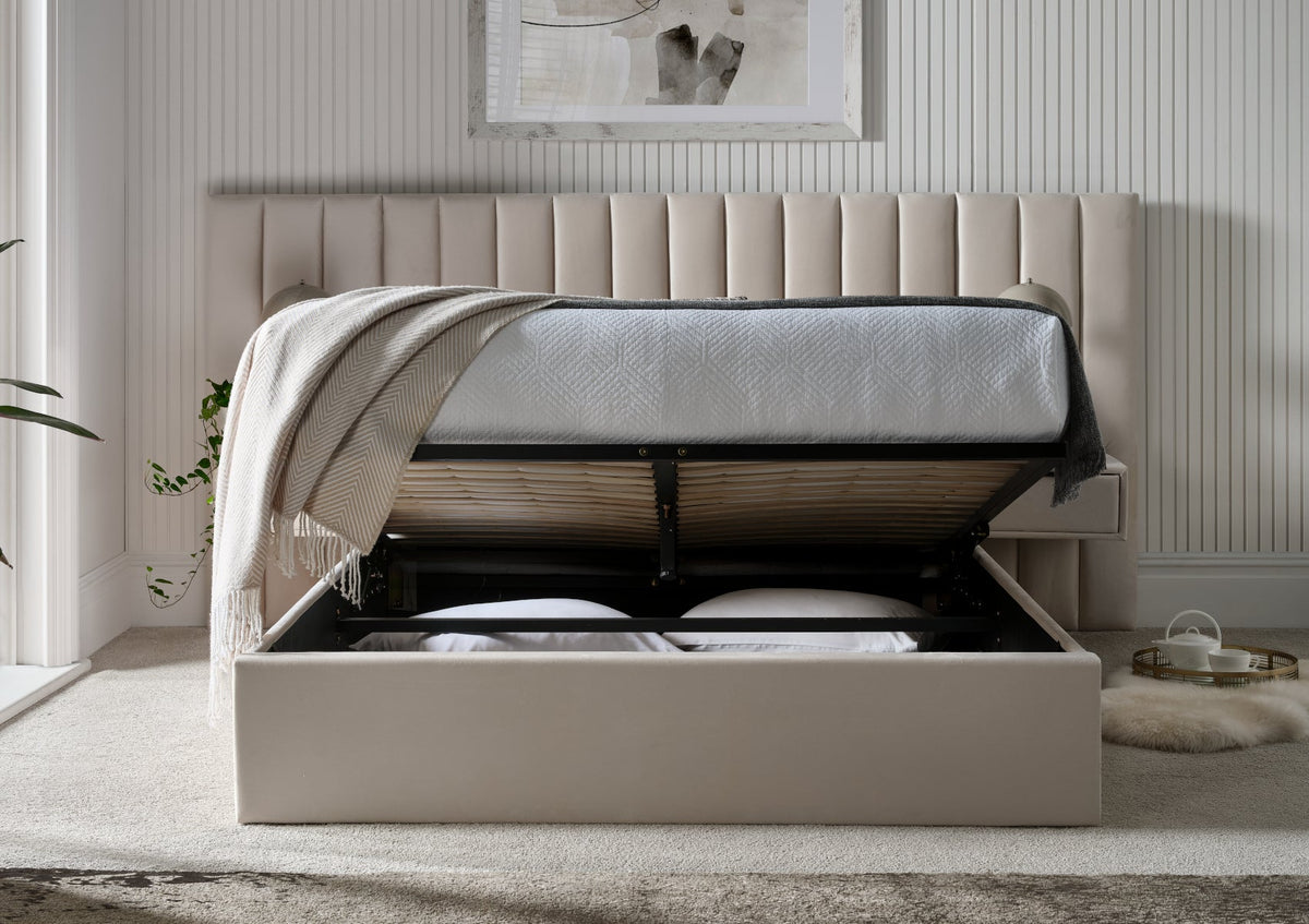 Serenity Klädd Beige Ottoman Hotel Sängstomme