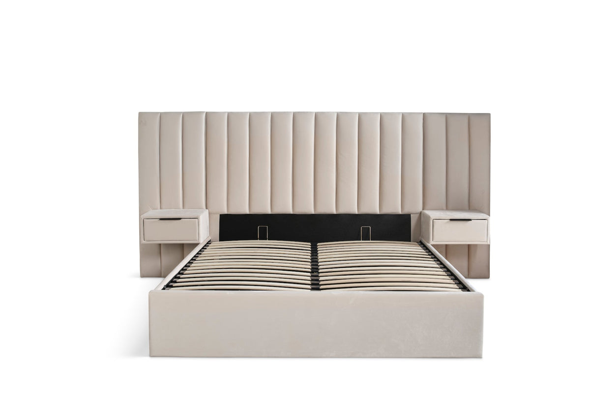 Serenity Klädd Beige Ottoman Hotel Sängstomme