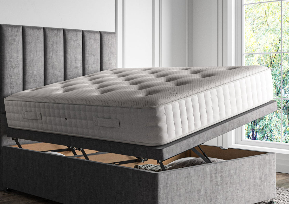Empire Klädd Floor Standing Sänggavel and Side Opening Ottoman Including Silk 2000 Mattress