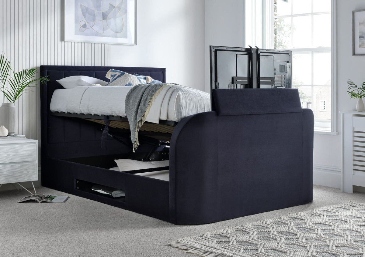 Santorini Klädd Ottoman TV Blue Sammet Endast sängstomme