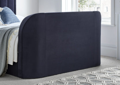 Santorini Klädd Ottoman TV Blue Sammet Endast sängstomme