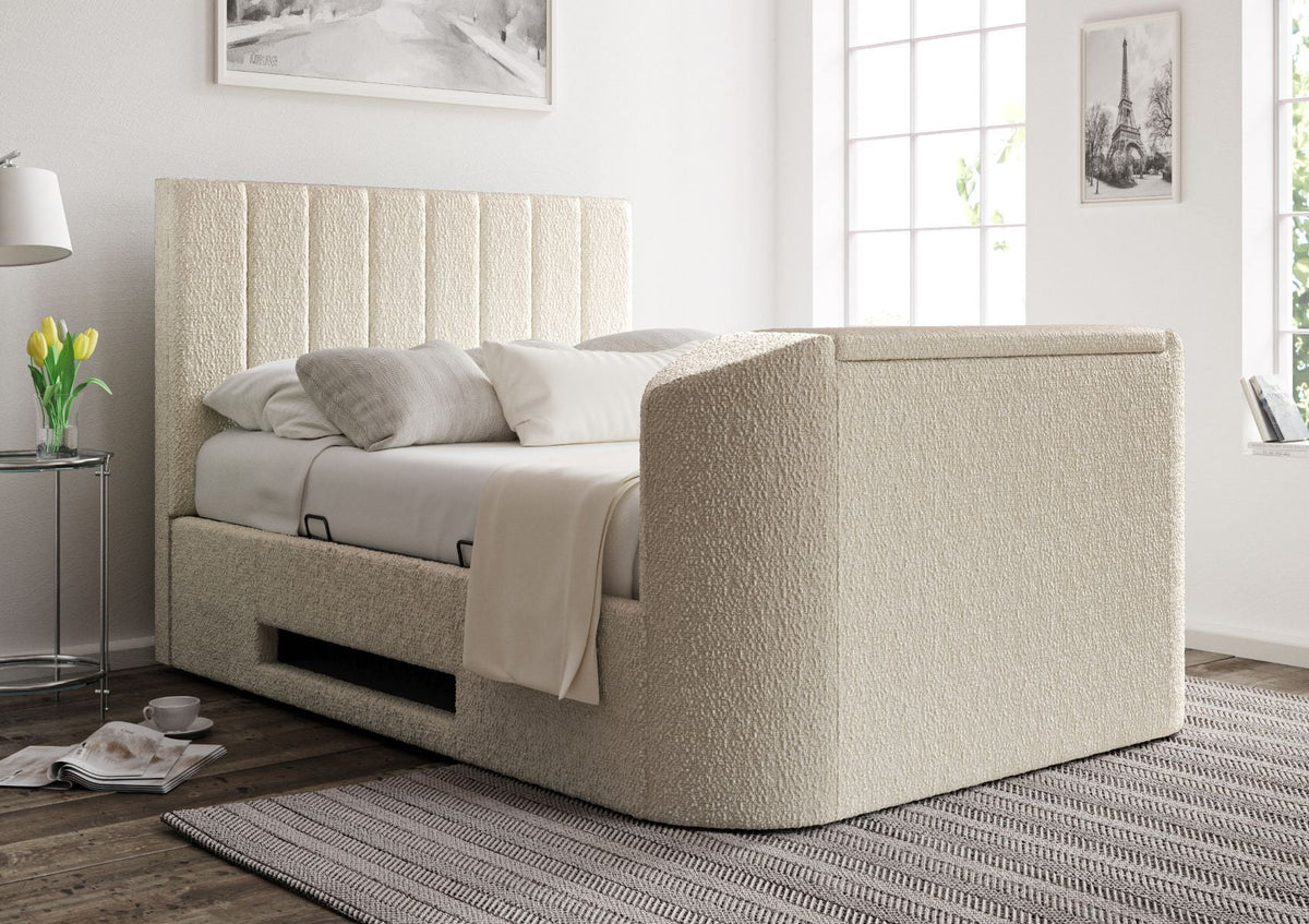 Berkley Klädd Boucle Ivory TV-säng med ottomane - Endast sängstomme