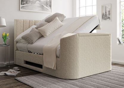 Berkley Klädd Boucle Ivory TV-säng med ottomane - Endast sängstomme