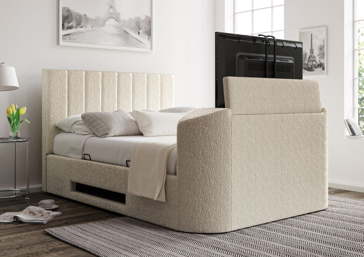 Berkley Klädd Boucle Ivory TV-säng med ottomane - Endast sängstomme