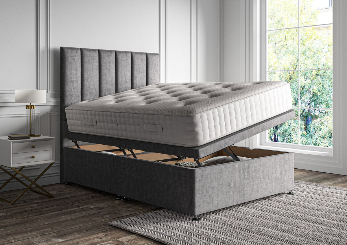 Empire Klädd Floor Standing Sänggavel and Side Opening Ottoman Including Silk 2000 Mattress