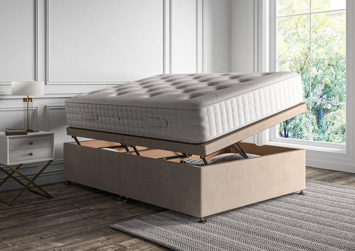 Empire Klädd Floor Standing Sänggavel and Side Opening Ottoman Including Silk 2000 Mattress