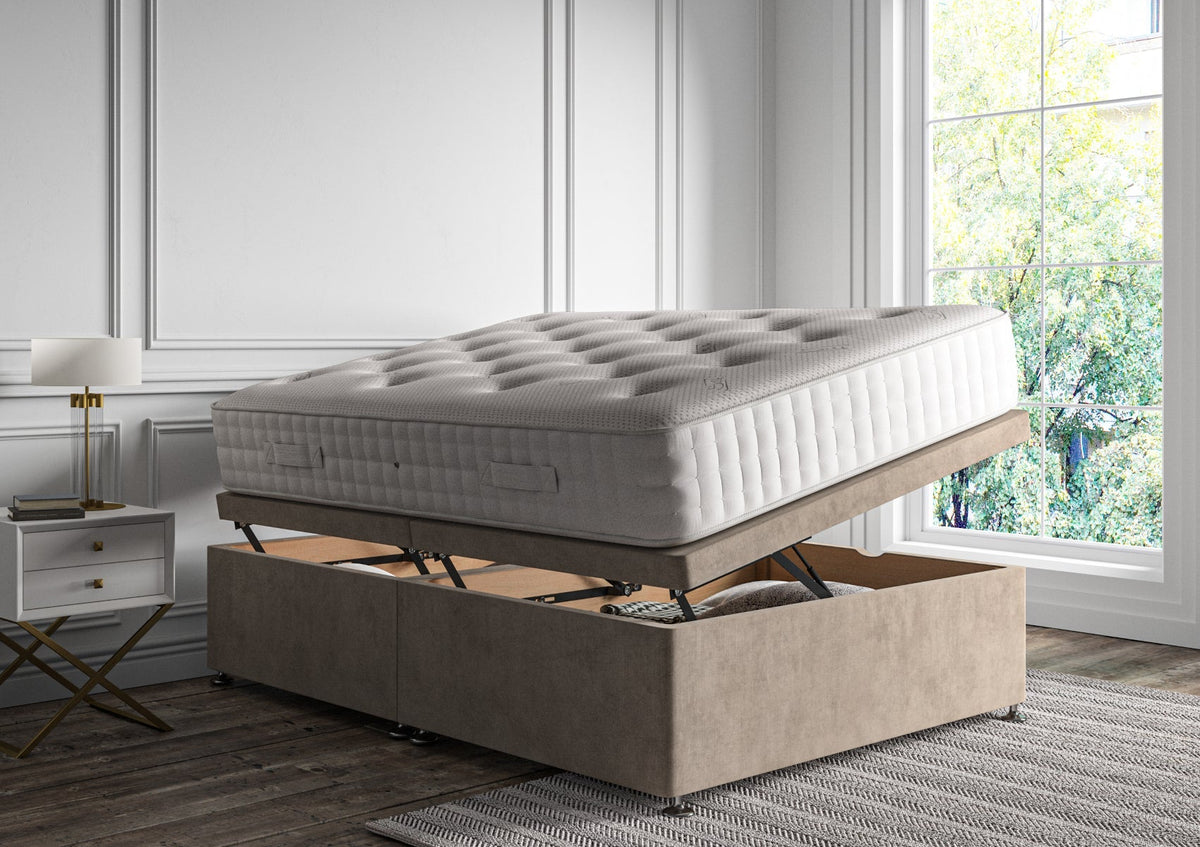 Empire Klädd Floor Standing Sänggavel and Side Opening Ottoman Including Silk 2000 Mattress