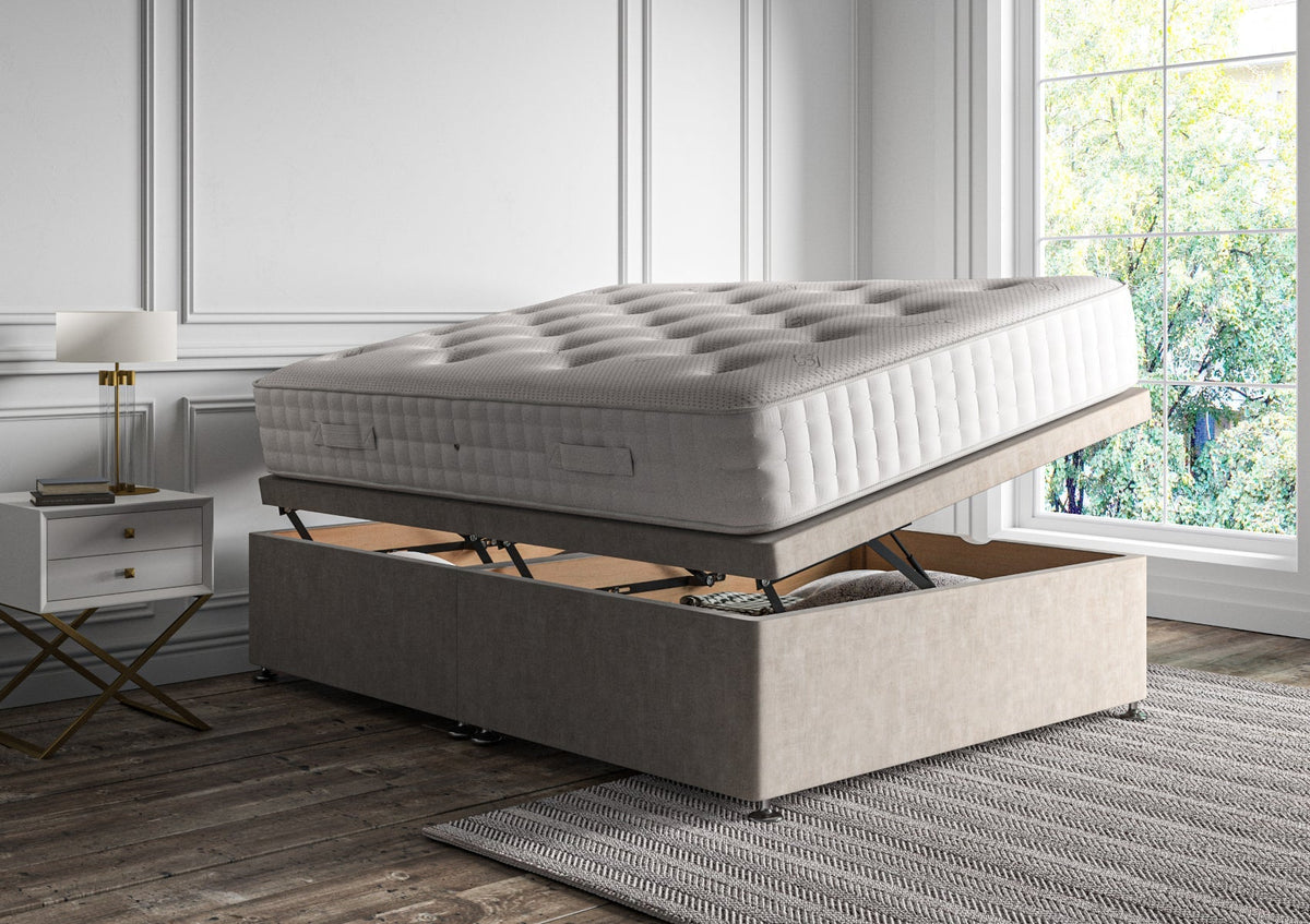 Empire Klädd Floor Standing Sänggavel and Side Opening Ottoman Including Silk 2000 Mattress