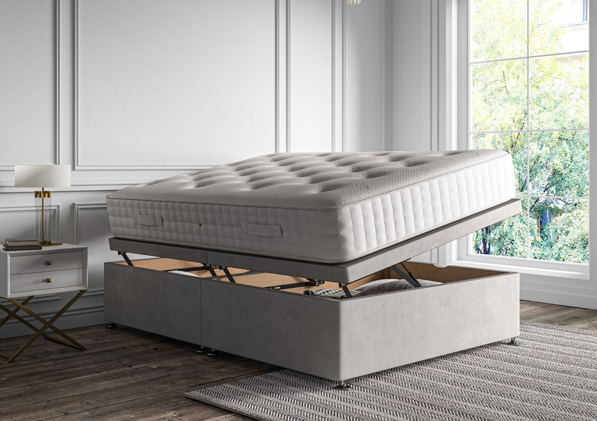Empire Klädd Floor Standing Sänggavel and Side Opening Ottoman Including Silk 2000 Mattress