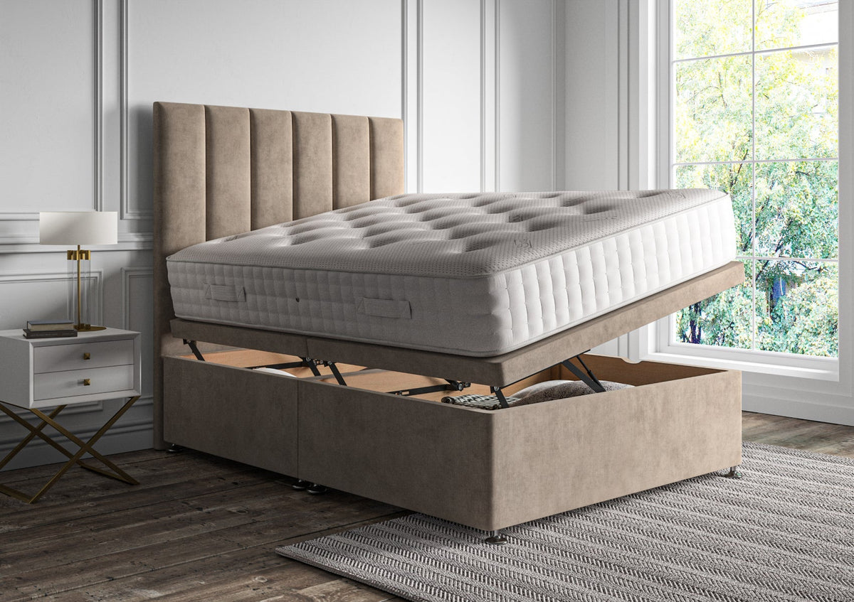 Empire Klädd Floor Standing Sänggavel and Side Opening Ottoman Including Silk 2000 Mattress