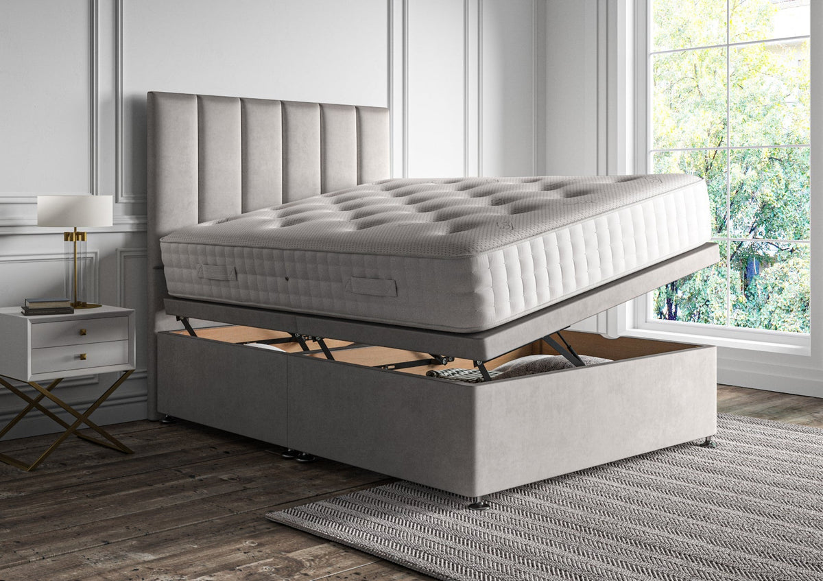 Empire Klädd Floor Standing Sänggavel and Side Opening Ottoman Including Silk 2000 Mattress