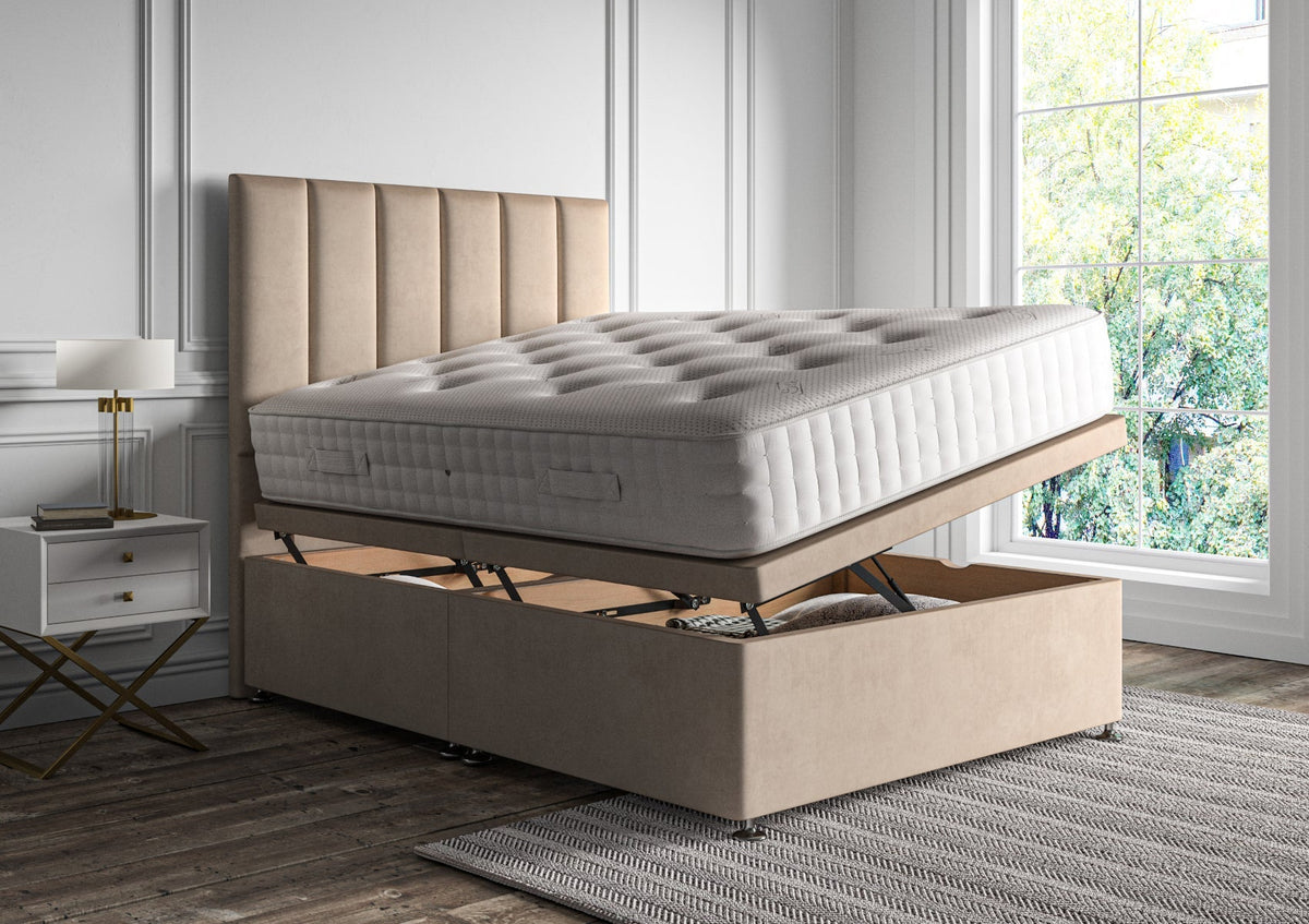 Empire Klädd Floor Standing Sänggavel and Side Opening Ottoman Including Silk 2000 Mattress
