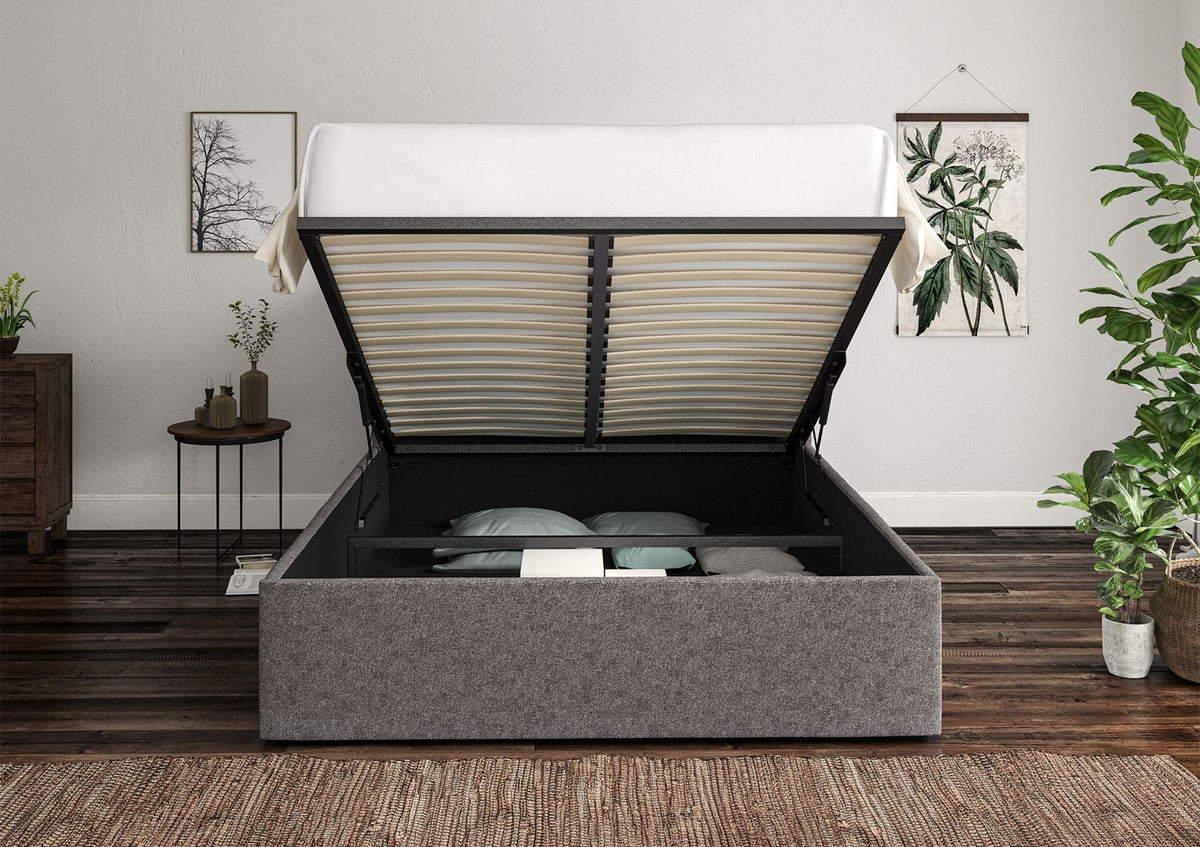 Milano Trebla Charcoal Klädd Sängstomme med ottomane
