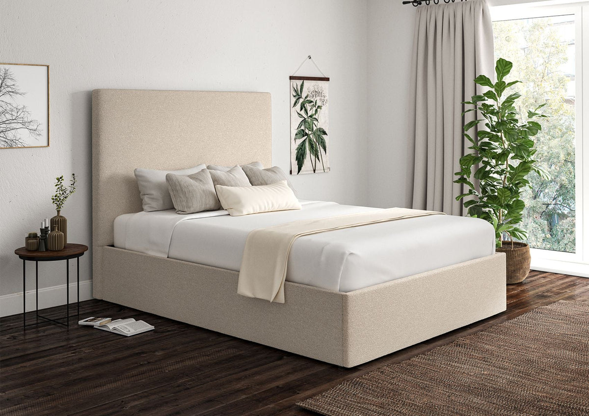 Napoli Boucle Ivory Klädd Sängstomme med ottomane