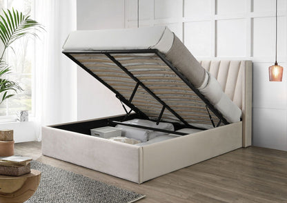 Salerno Beige Med vingar Klädd Sängstomme med ottomane