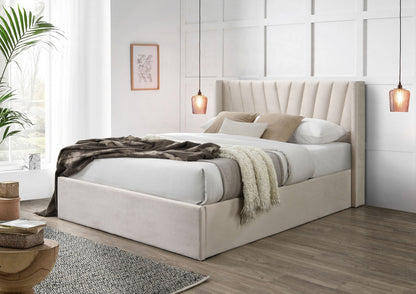 Salerno Beige Med vingar Klädd Sängstomme med ottomane