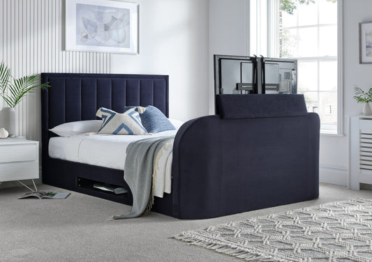 Santorini Klädd Ottoman TV Blue Sammet Endast sängstomme